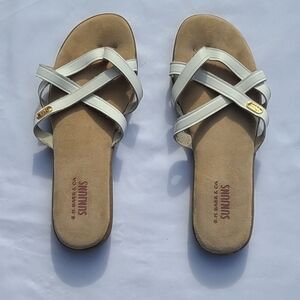 Bass Sunjuns White Crisscross Slide Sandals